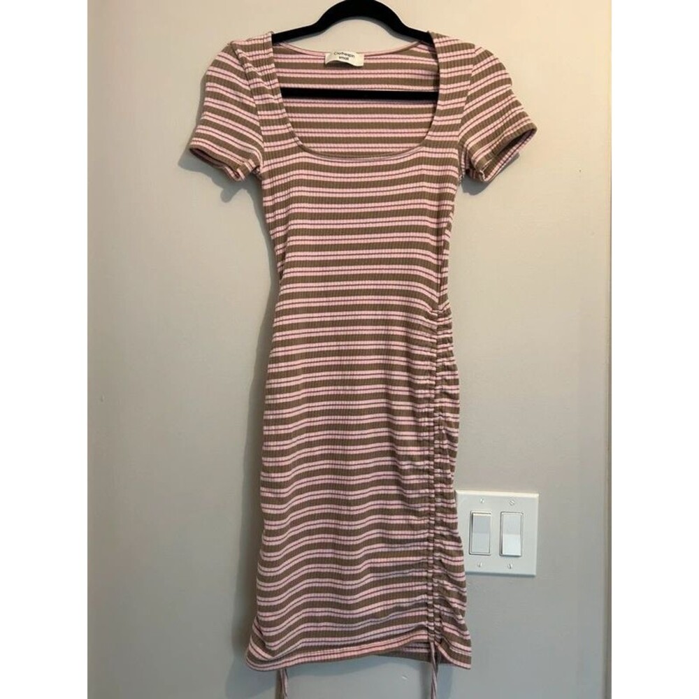 Striped dress with ruching detail adjustable length